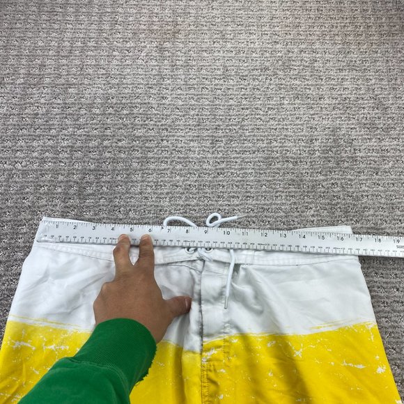 Vintage Corona Extra Beer Swim Trunks Men Medium M White Yellow Blue Stripes 90s - Picture 9 of 13